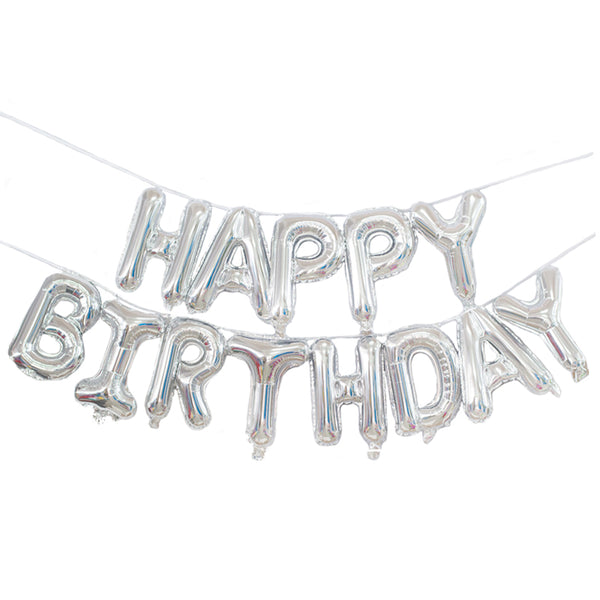 Happy Birthday Balloon Banner in Silver