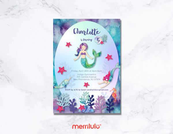 Mermaid Birthday Invitations - Digital