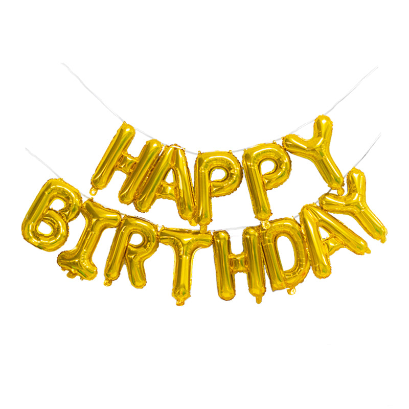 Happy Birthday Balloon Banner in Gold