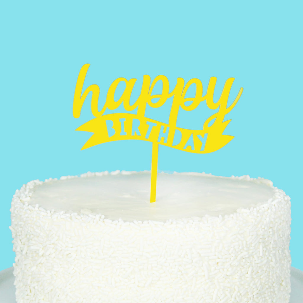 Happy Birthday Acrylic Topper in Yellow