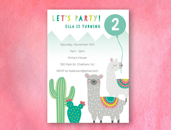 llama birthday invitation