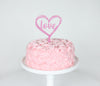 Love - Heart Acrylic Cake Topper in Pink Glitter