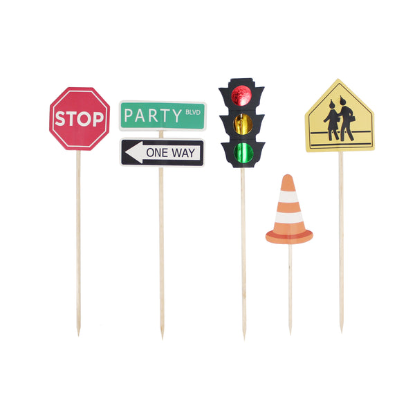 traffic sign cake topper for transportation party