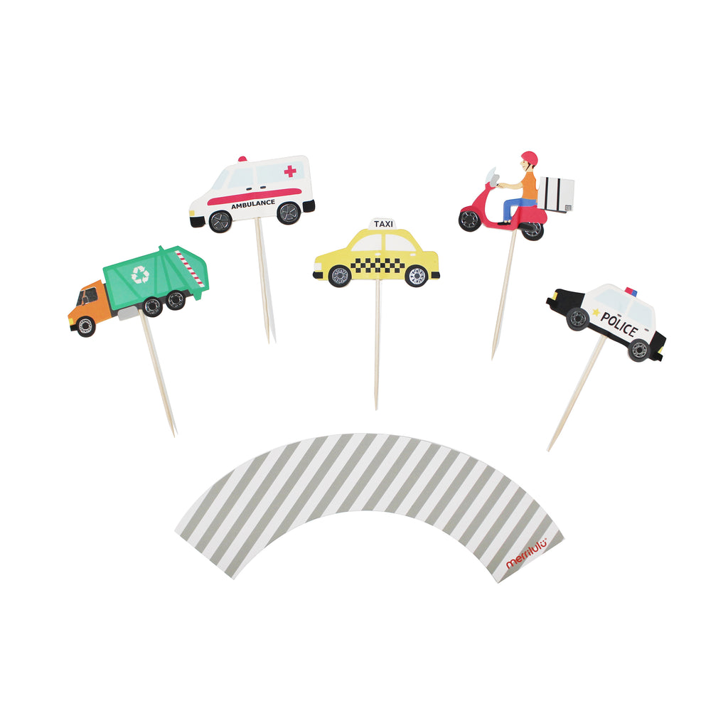 Transportation Cupcake Toppers & Wrappers, 12 ct