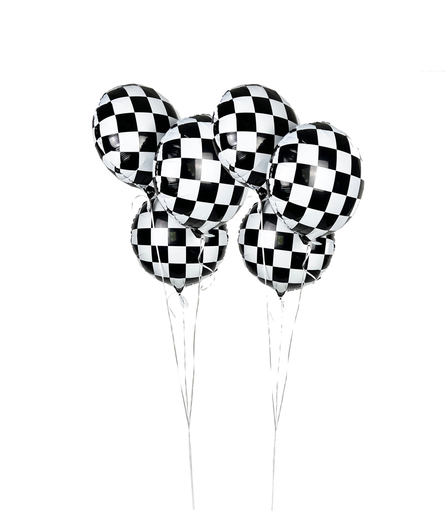 checkered foil balloons for race car party