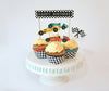 race car cupcake toppers and checkered cupcake wrappers